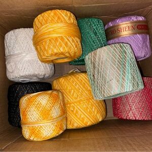 J&P Coats Knit-Cro-Sheen Crochet And Knitting Thread Lot Of 9 New & Used Spools